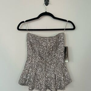 Moa Moa Women’s Silver Sequin Strapless Top